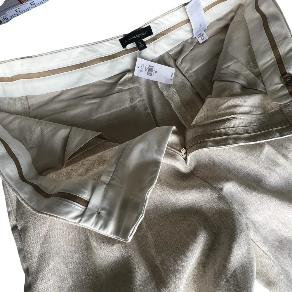 Banana Republic High Rise Palma Straight Leg Linen Pant Size 12 in Natural Color